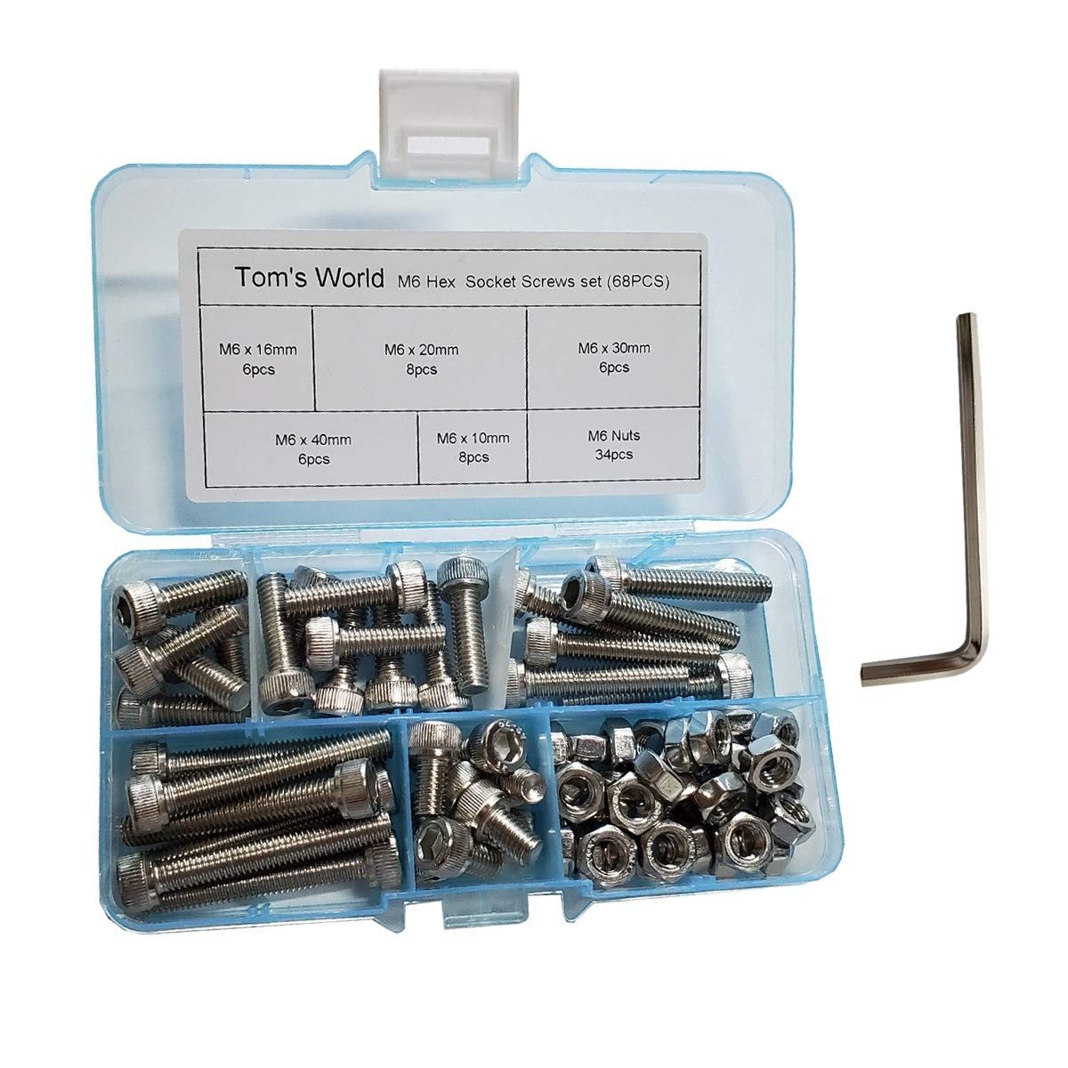 M6 Hex Socket Head Cap Bolts Nuts Screws Assortment Kit, Silver