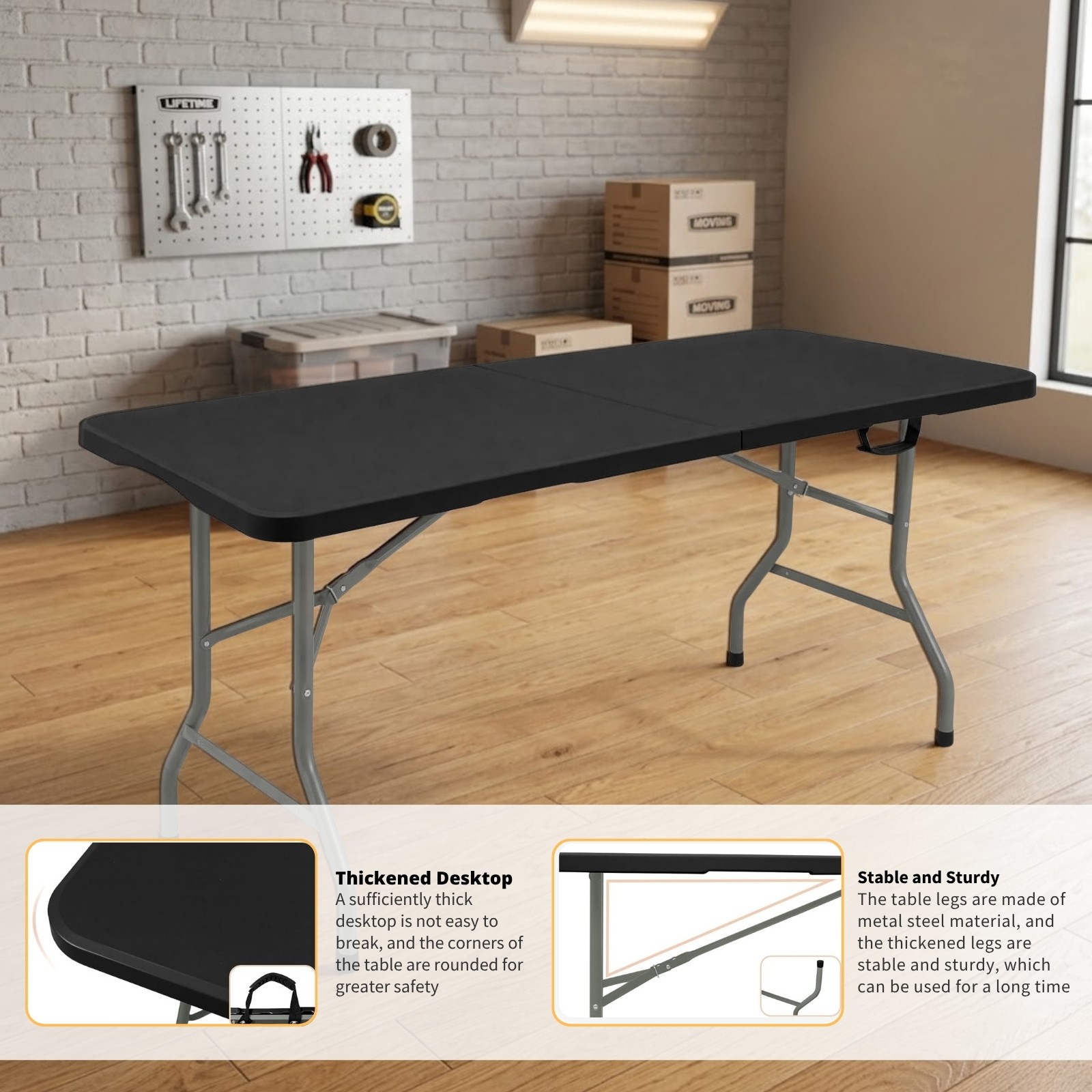 6Ft Plastic Folding Table – Ideal for Indoor/Outdoor Dining & Party Use Black