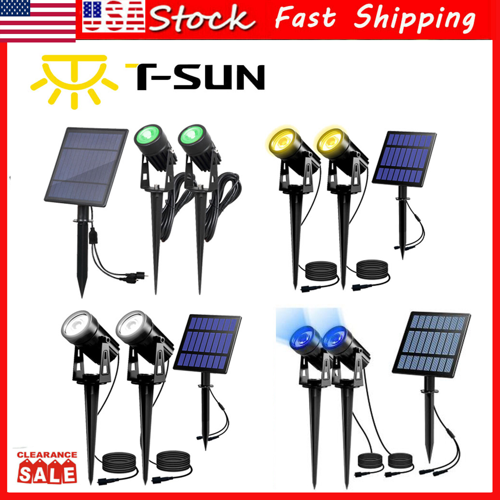 T-SUN Solar LED Spot Lights Wall Light Garden Light Outdoor Waterproof Yard Lamp