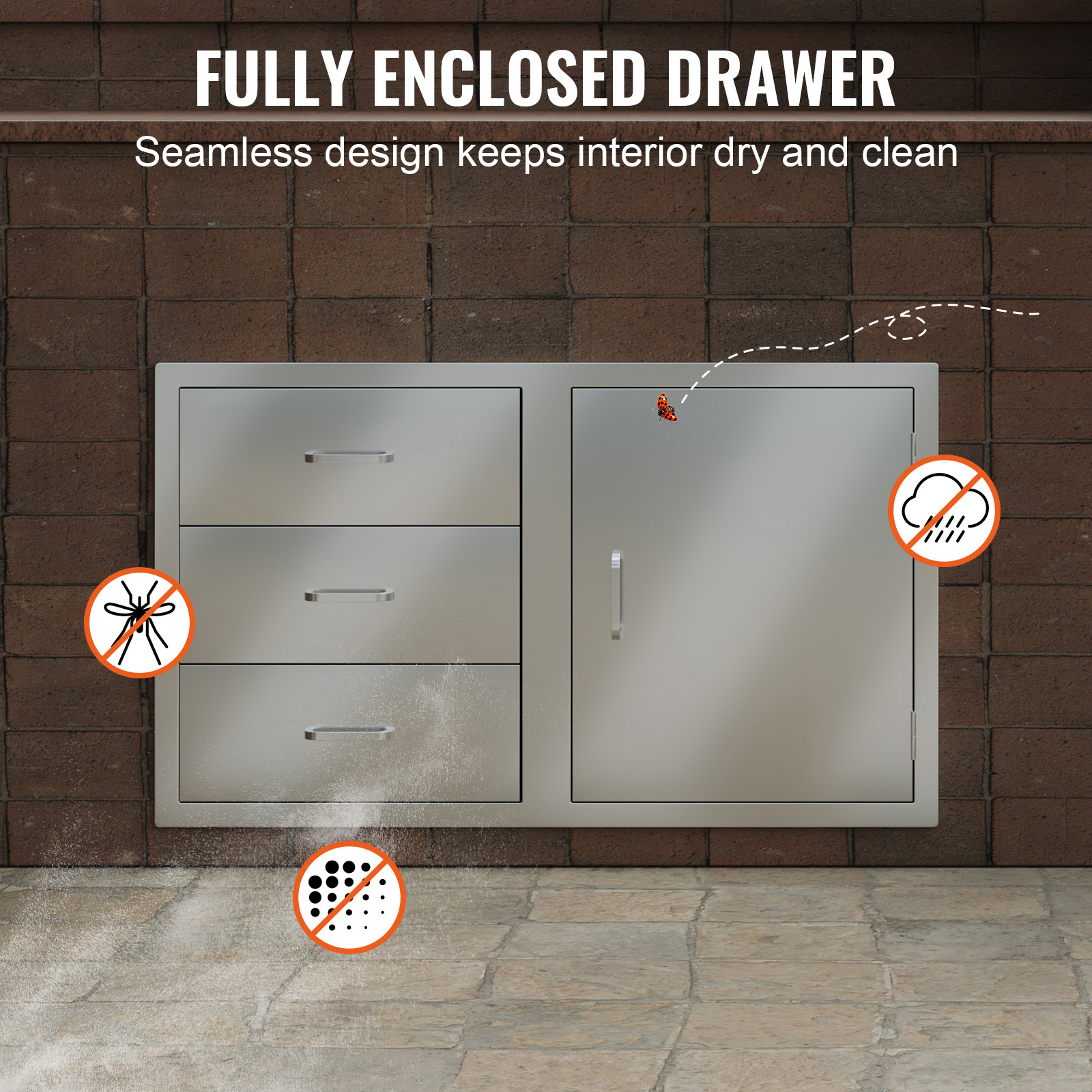 VEVOR Outdoor Kitchen Door Drawer Combo 38W x 23H BBQ Access Door/Triple Drawers