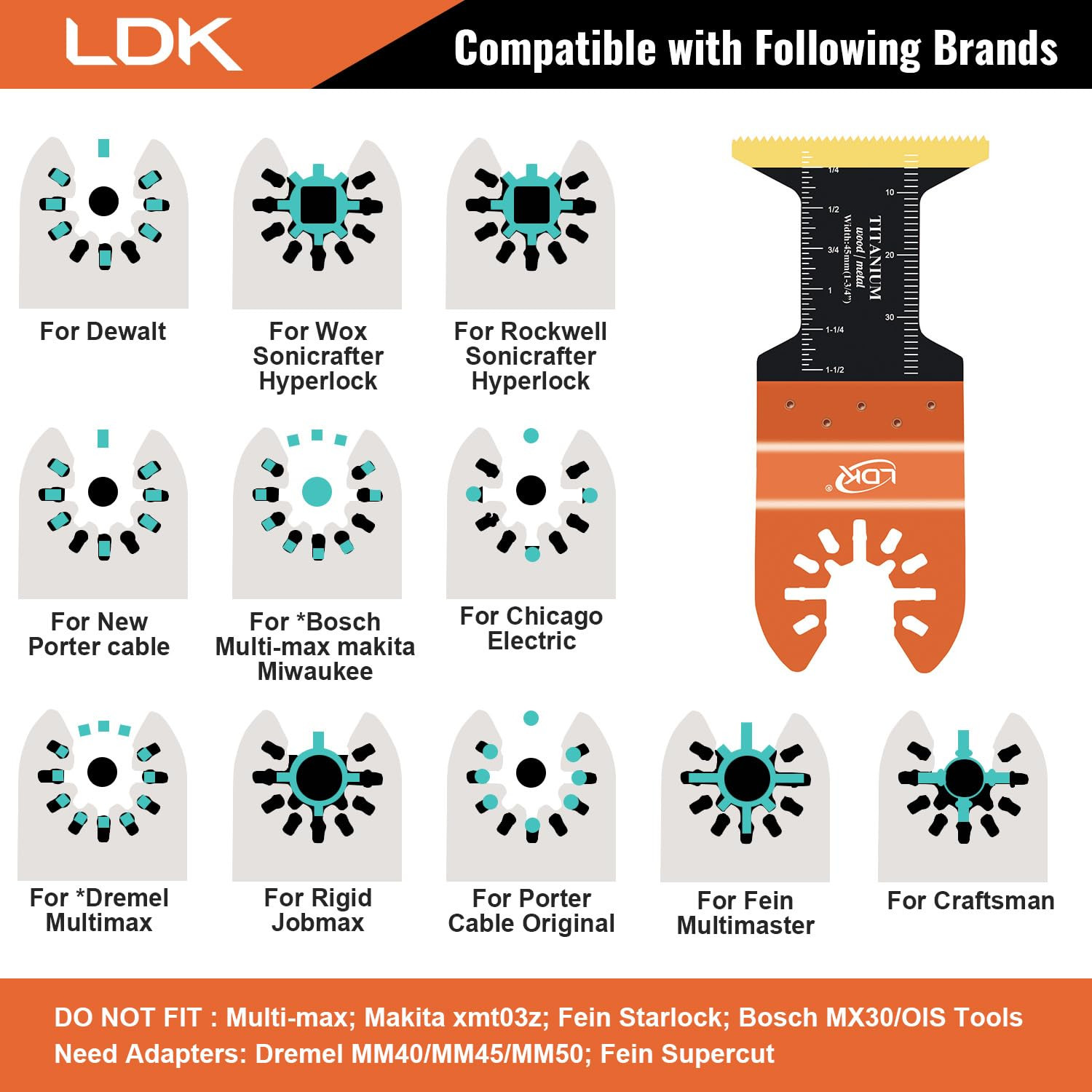 16Pc Titanium Oscillating Tool Blades, Universal Multitool Blades | Professional