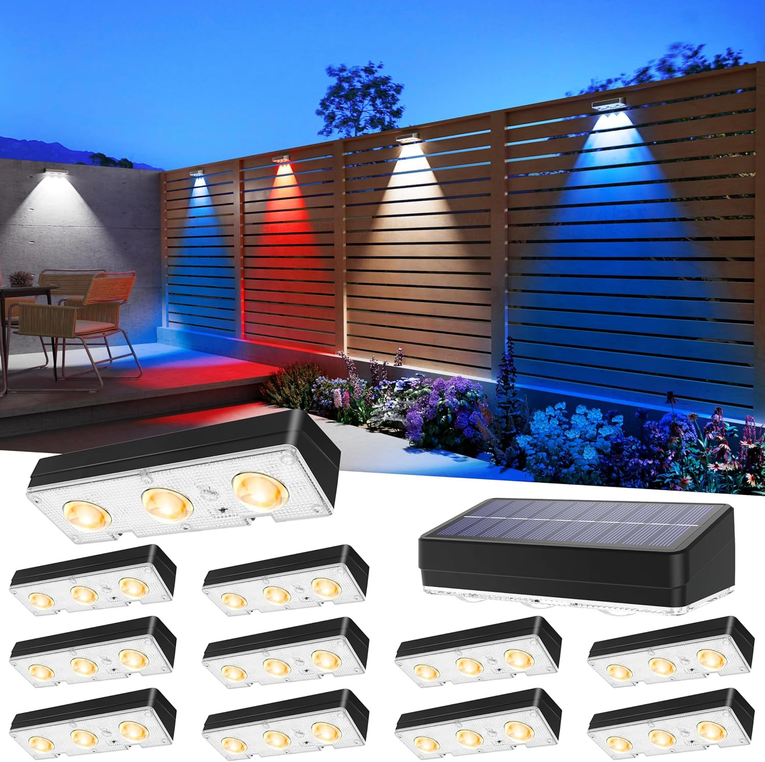 Solar Fence Lights Outdoor Waterproof Led, 12Pack,1300Mah,6 Inch Solar Lights fo