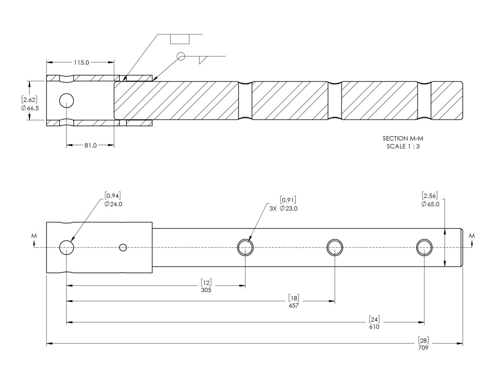 Auger Extension, 24 in. Variable, 2-9/16 in. Round