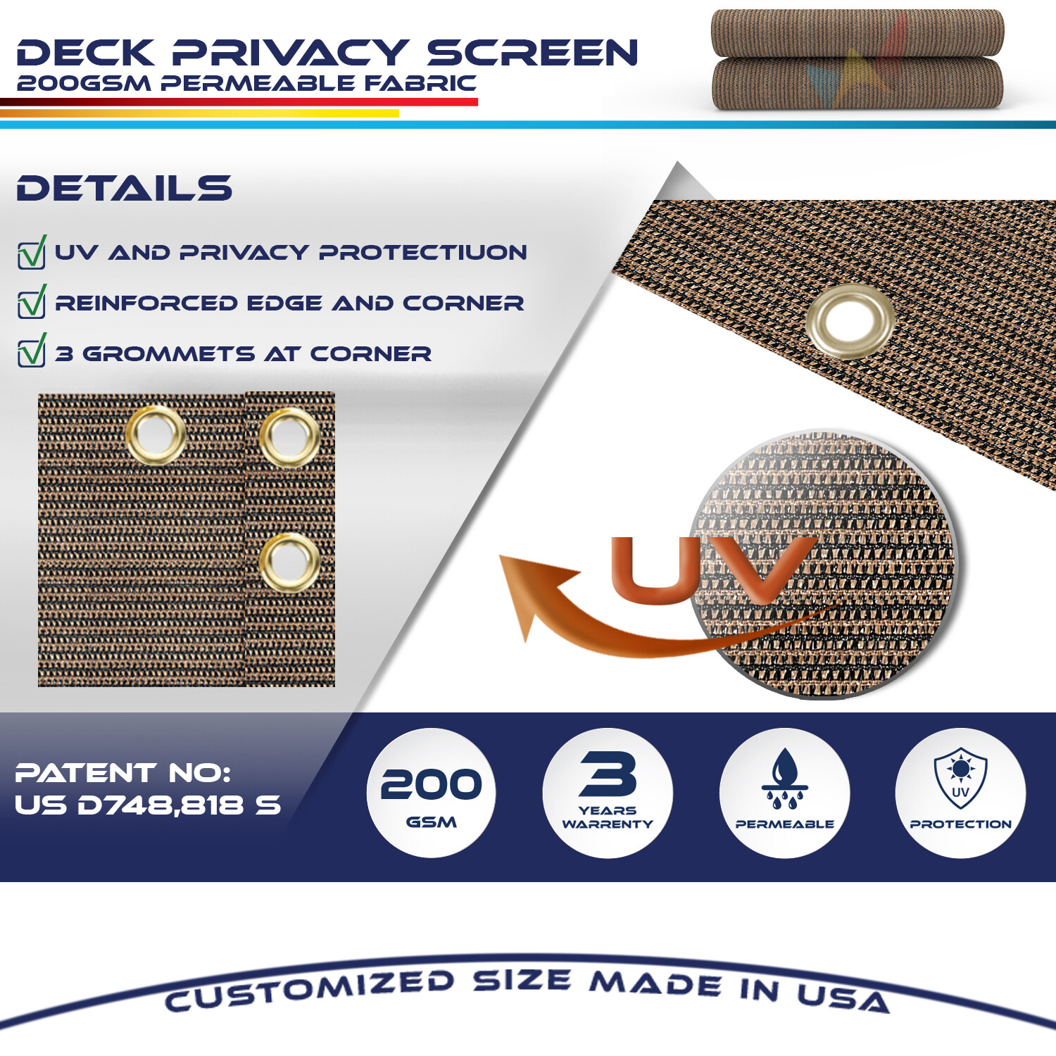 35in Privacy Balcony Deck Fence Screen Brown Yard Patio Fabric Shade Net Cover