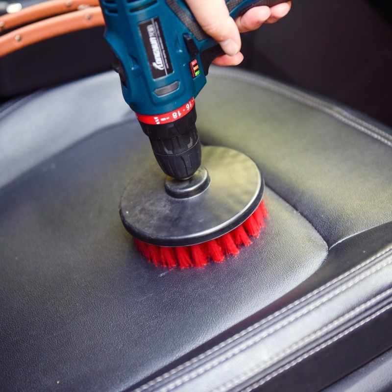 CarCarez Drill Brush stiff Bristle Use w/Power Drill Upholstery Cleaning Red