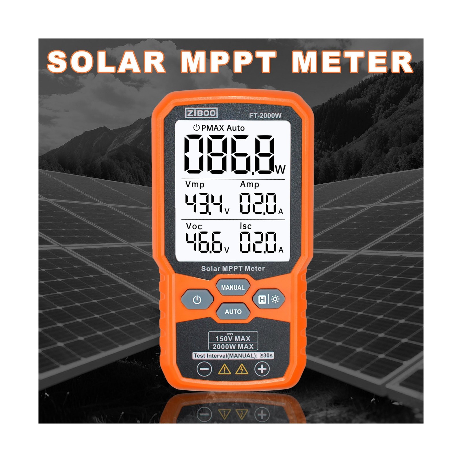 ZIBOO FT-2000W Solar Panel Tester MPPT Meter – 2000W Max Power, 150V/35A PV M…