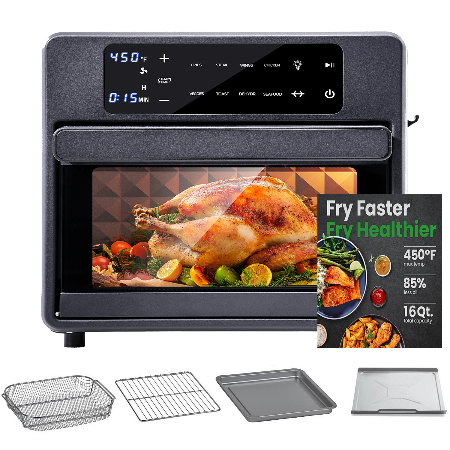 Toaster Oven Air Fryer Combo,Family 16QT Air Fryer Oven w/Dehydrator &Rotisserie