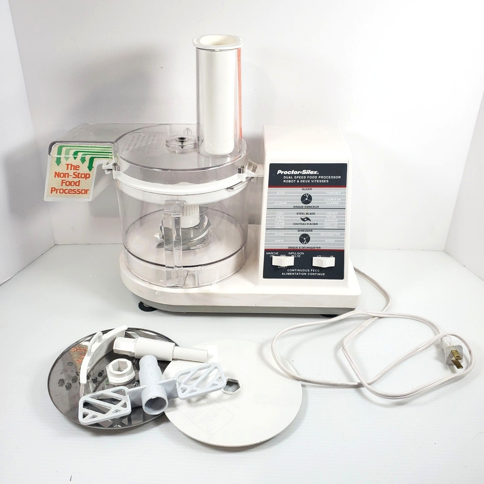 Proctor-Silex Dual Speed Food Processor Model 17520 With Attachments & Continuou