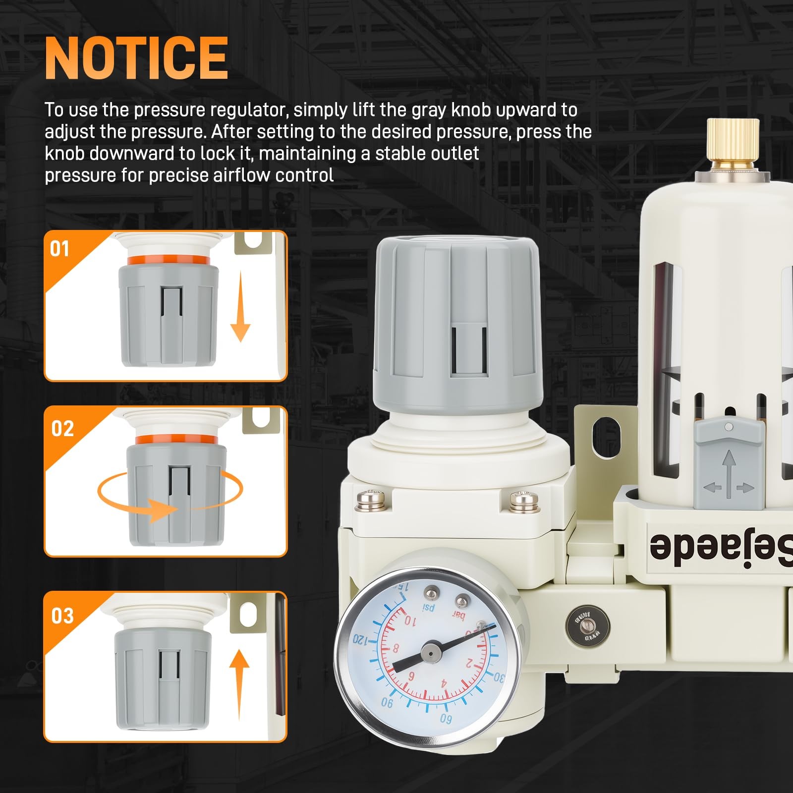 3/8″ NPT Air Compressor Filter Regulator W/ 2-Stage Auto & Semi-Auto Drain Dryer