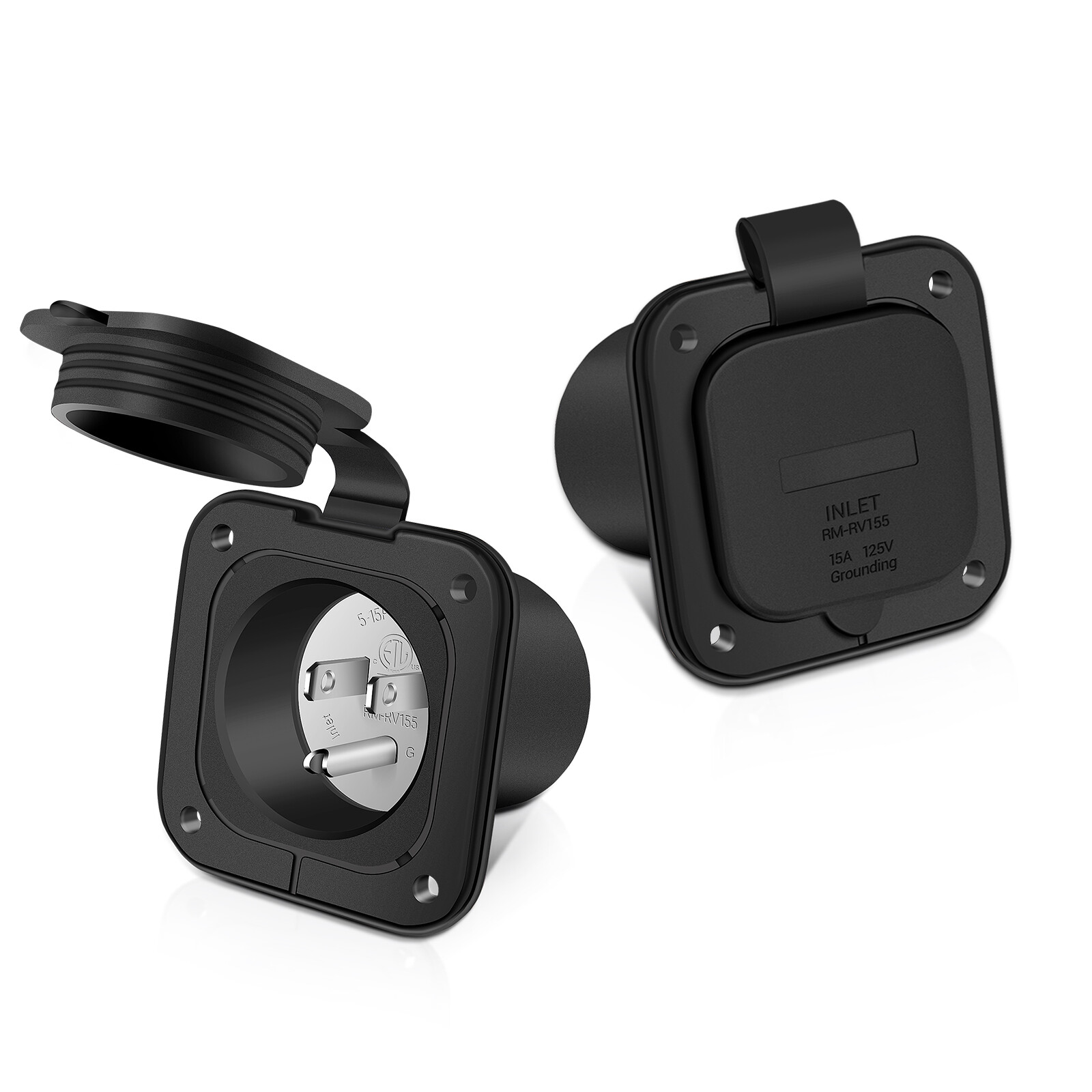 125V 15A Flanged Power Inlet Receptacle NEMA 5-15P AC Port Plug for RV Boat