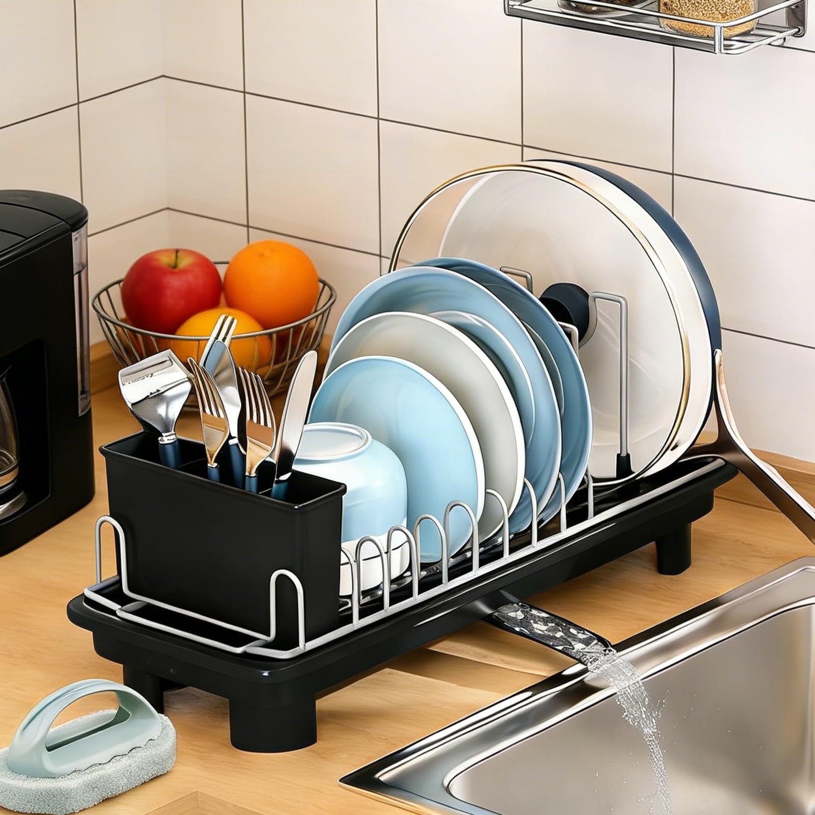 liucocotos Compact Dish Drying Rack for Countertop, Small-Sized Small, Black