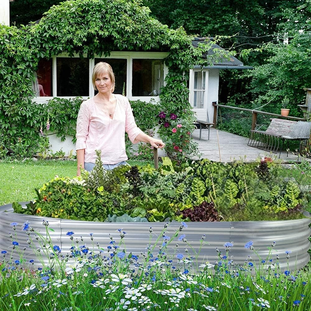1/2/4 Pack Galvanized Raised Garden Bed Kit Oval Metal Planter Boxes Outdoor