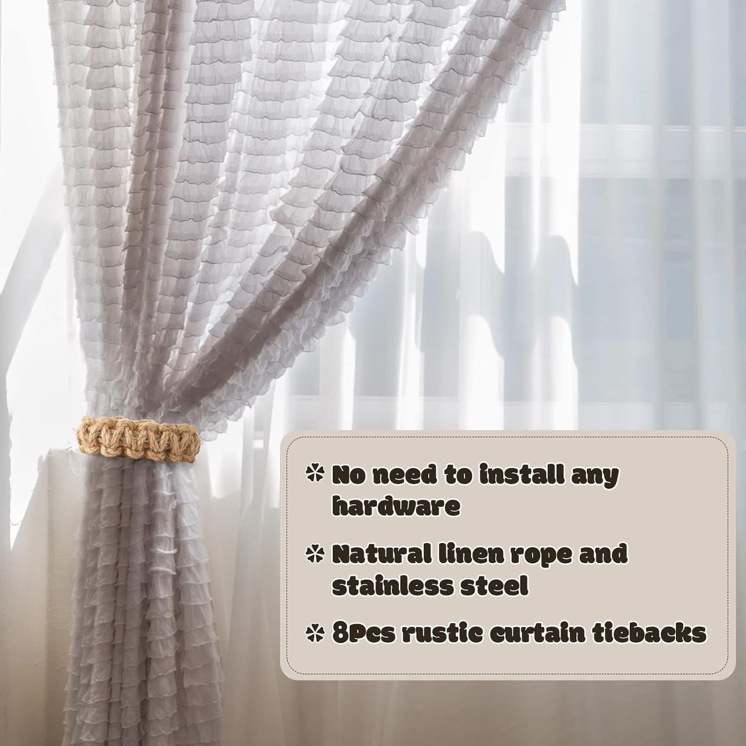 4X Twist Curtain Buckles Jute Braided Curtain Tie Rope Tieback Holder Clips US
