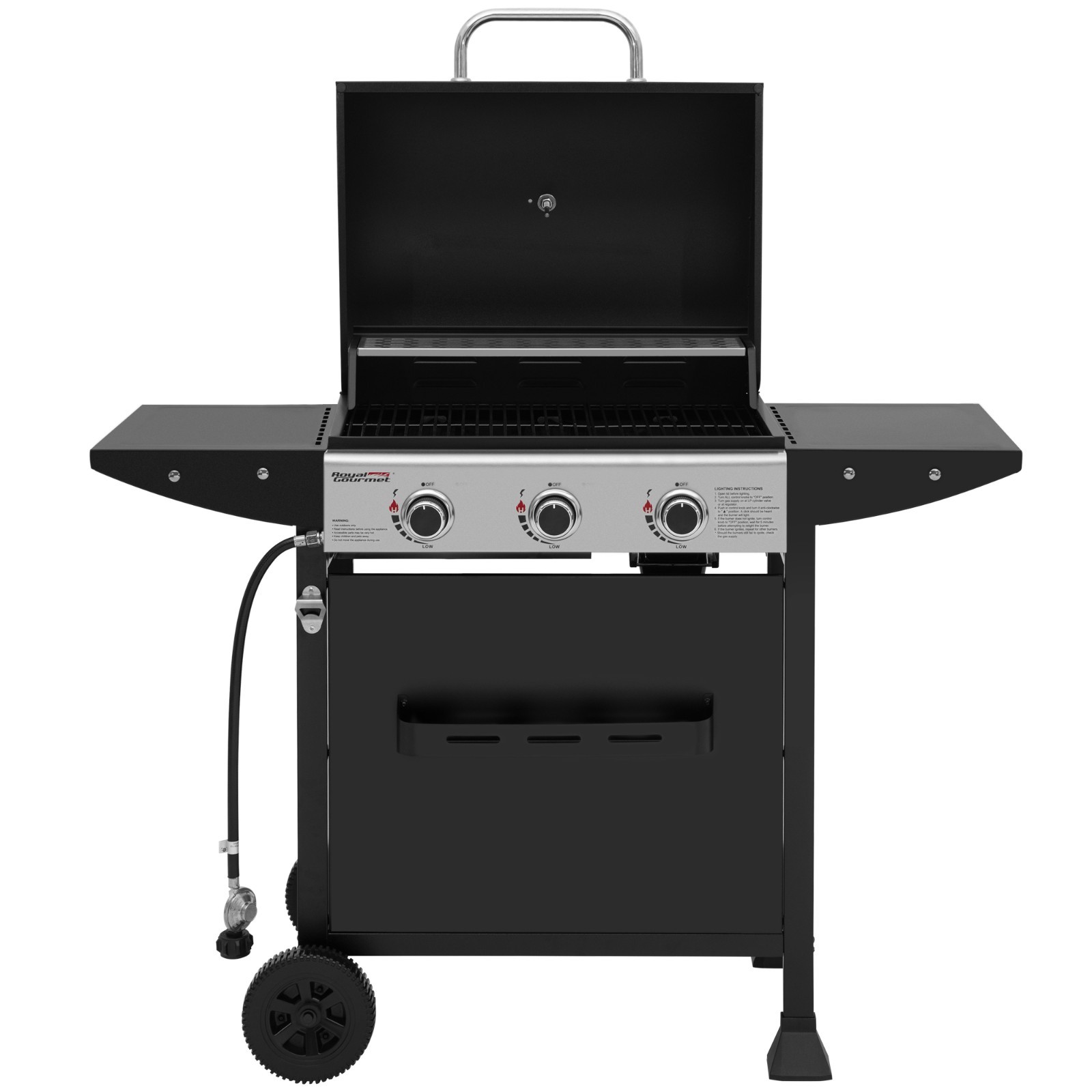 Royal Gourmet 3-Burner BBQ Liquid Propane Gas Gril lwith Front Spice Rack Black