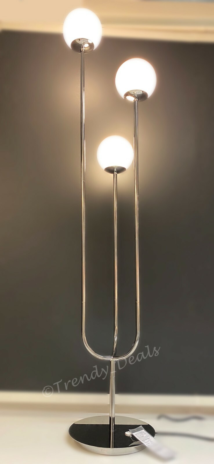 Ikea SIMRISHAMN Floor Lamp Modern Steel Chrome Plated/Opal Glass 62″ – NEW