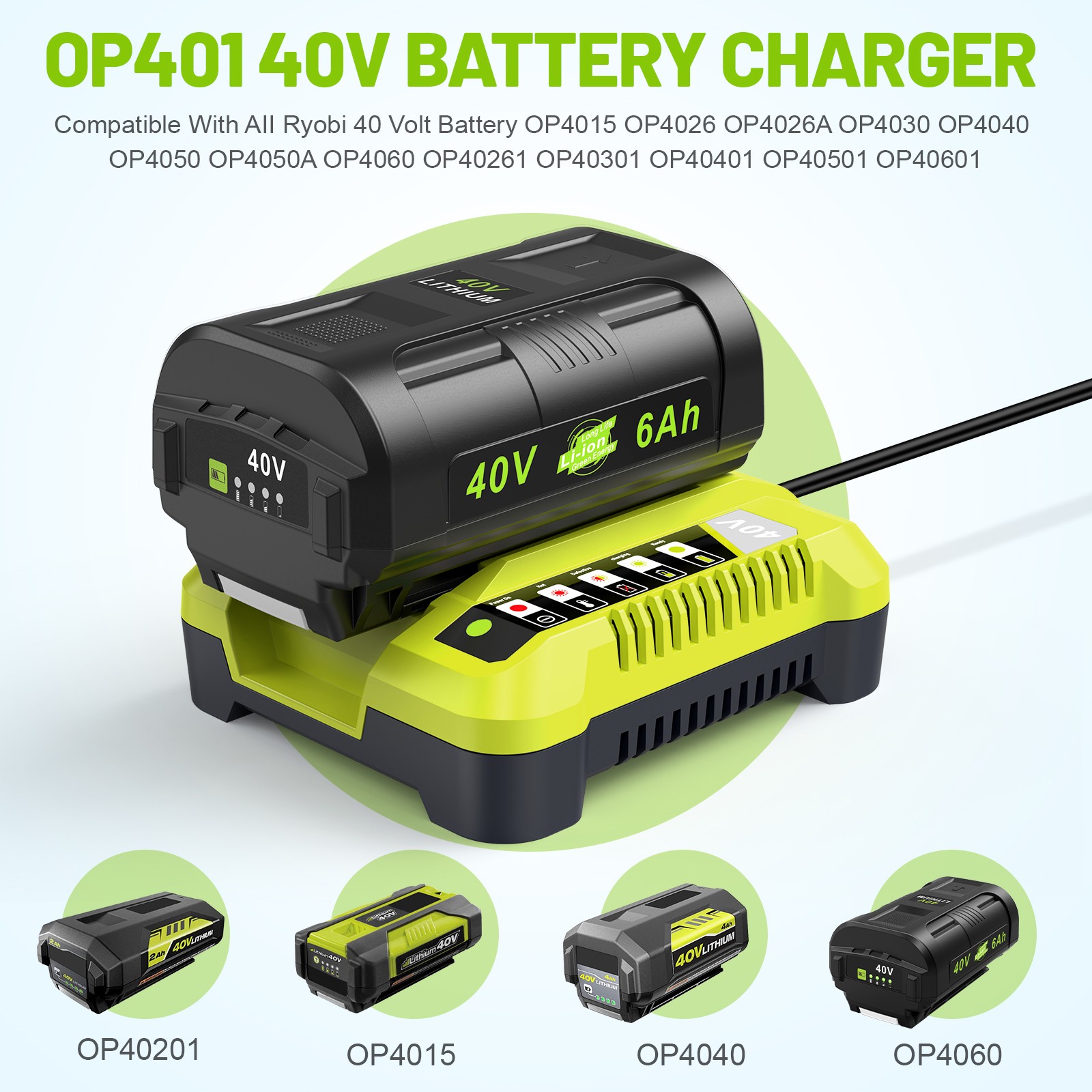 1-2X Battery& Charger For Ryobi 40V With LED Lithium-Ion 40Volt OP406VNM OP40602