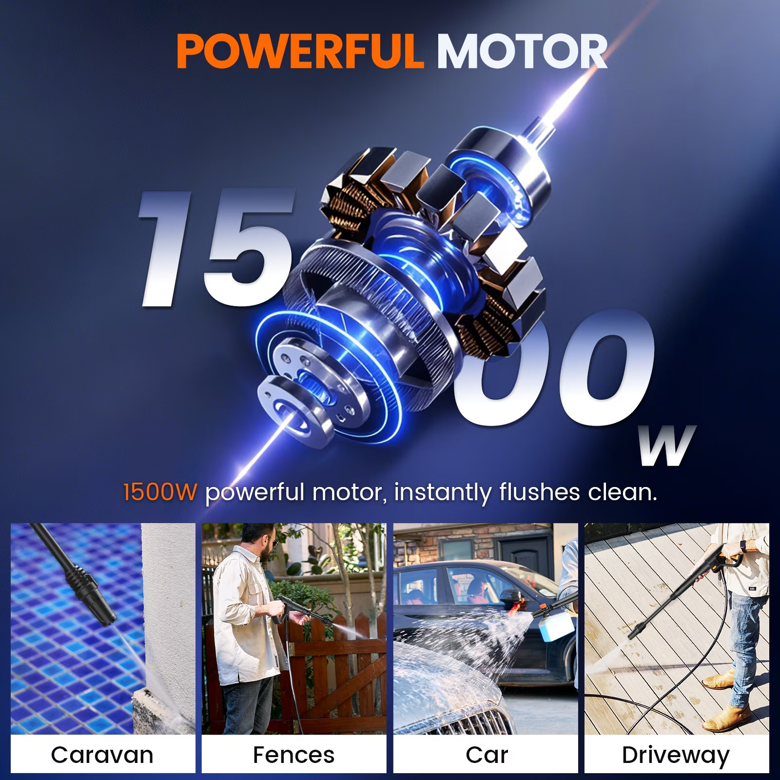 1500W Electric Pressure Washer, 4200PSI with Adjustable Nozzle Angle, Portable