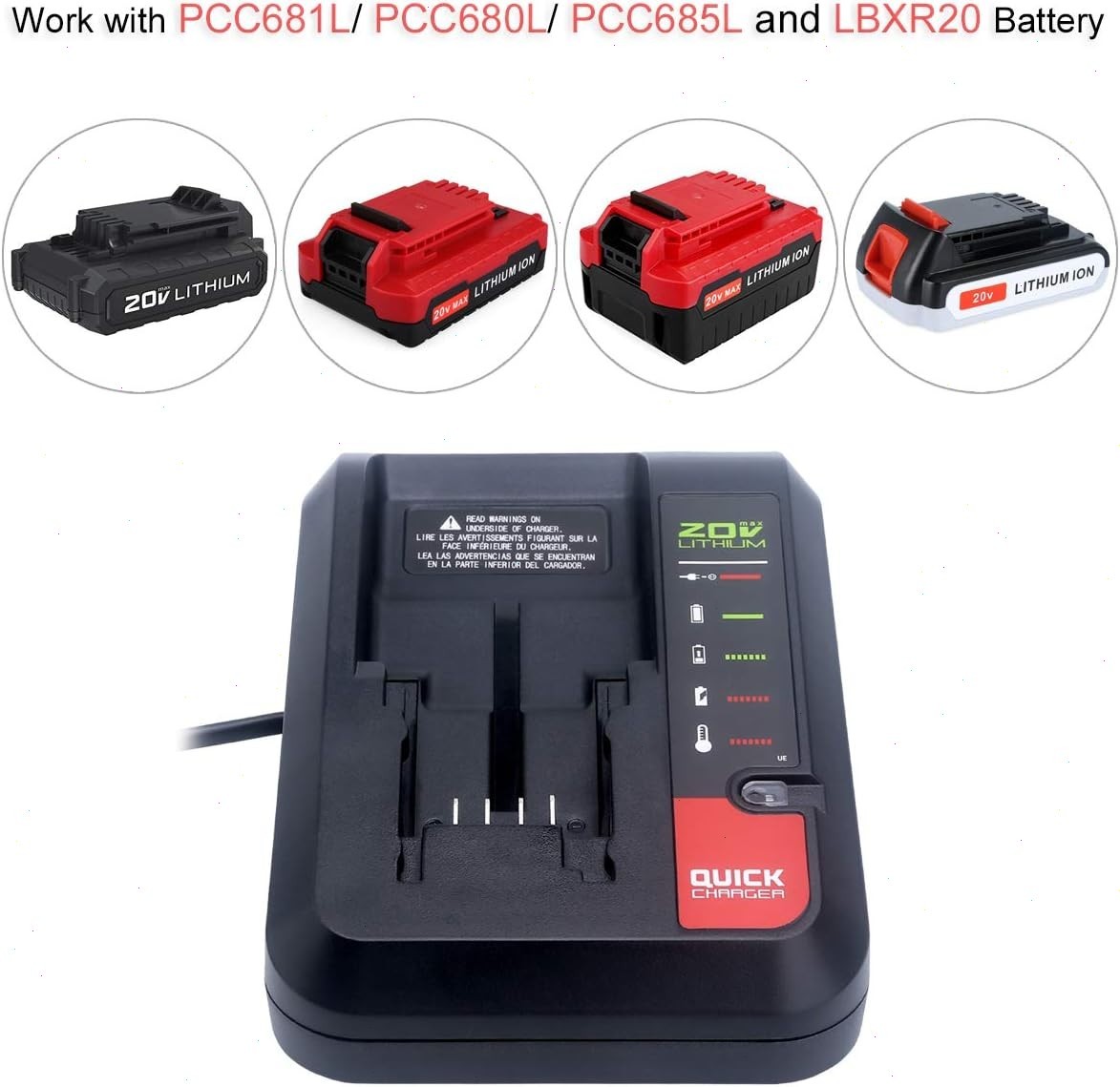 2PACK 8.0Ah Li-ion Battery / Charger for Porter Cable 20V MAX PCC685L PCC680L