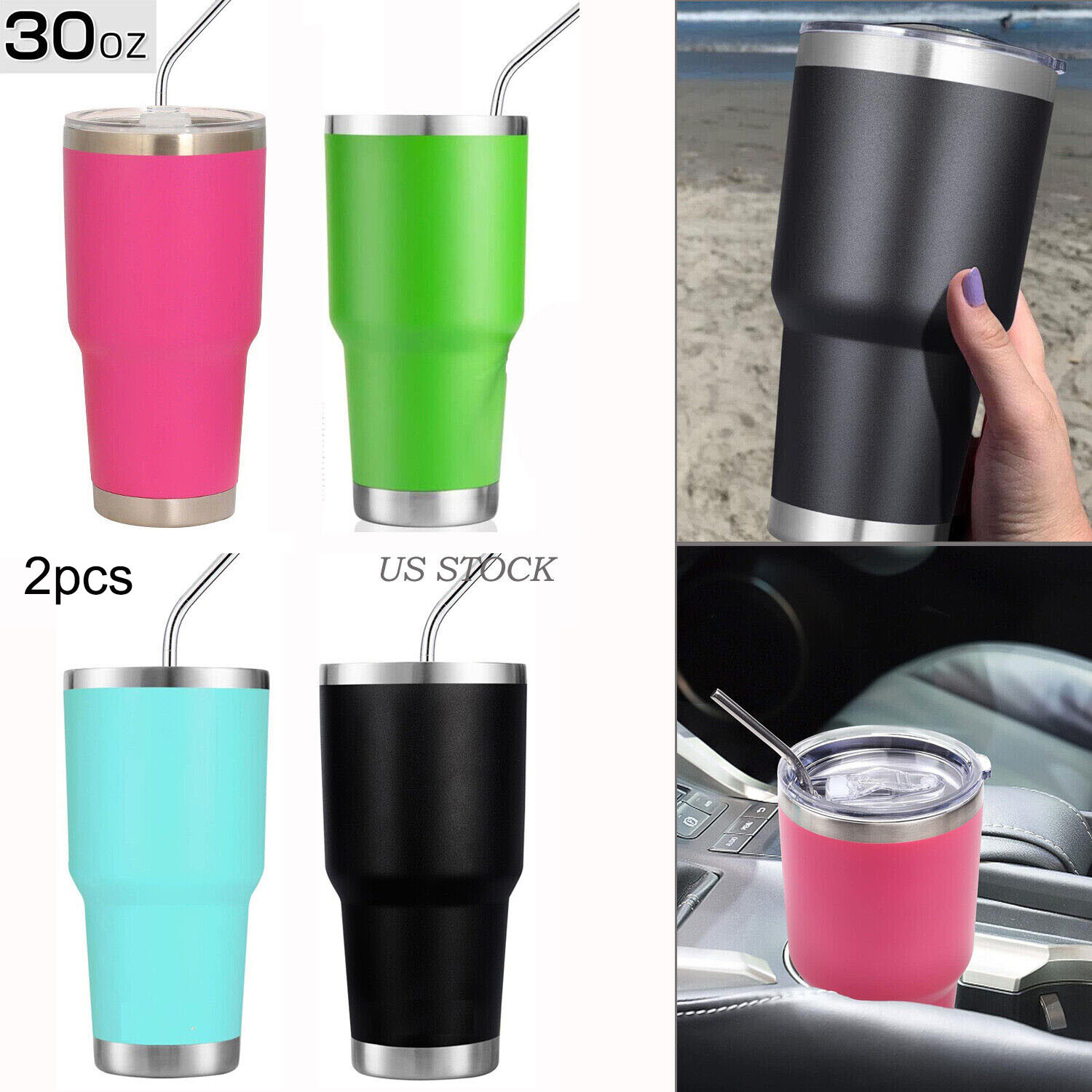 30OZ Tumbler, Set of 2 Stainless Steel Vacuum Insulated Coffee Travel Mug Gift