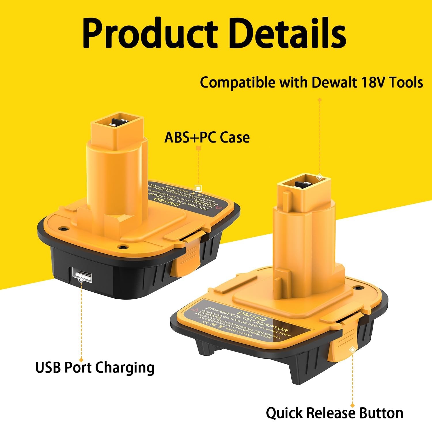 2 Pcs DM18D Battery Converter Adapter Compatible for DW/MW 18V Li-ion to 20V USB