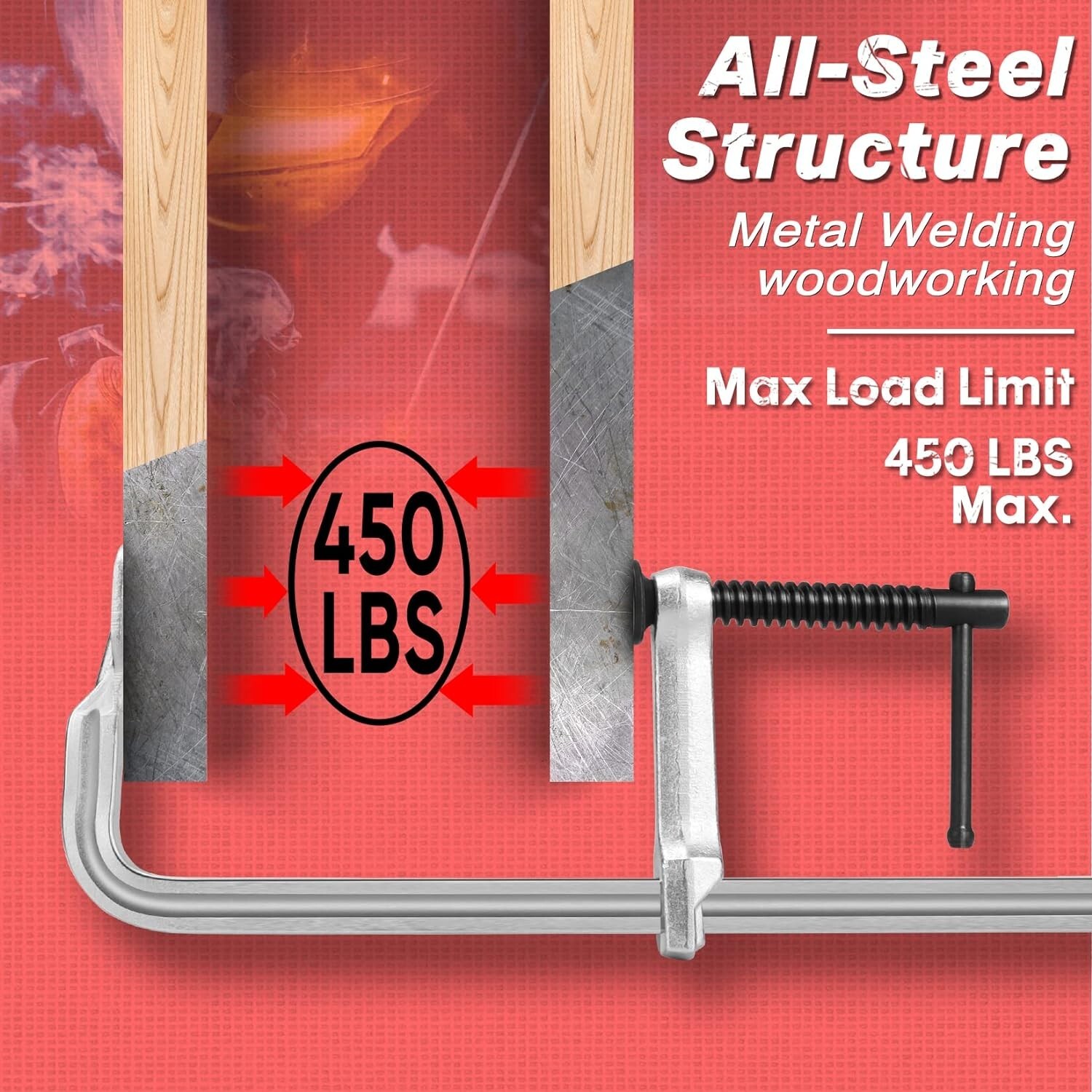 SHALL 4-Pack Bar Clamps Set, 12-Inch Light-duty Drop Forged Steel Bar Clamps