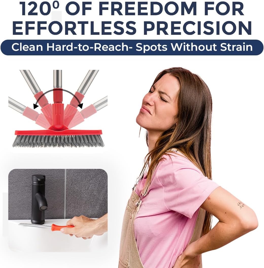 Foxtrot Grout Brush Set: Long Handle, Crevice Cleaner for Tile & Grout