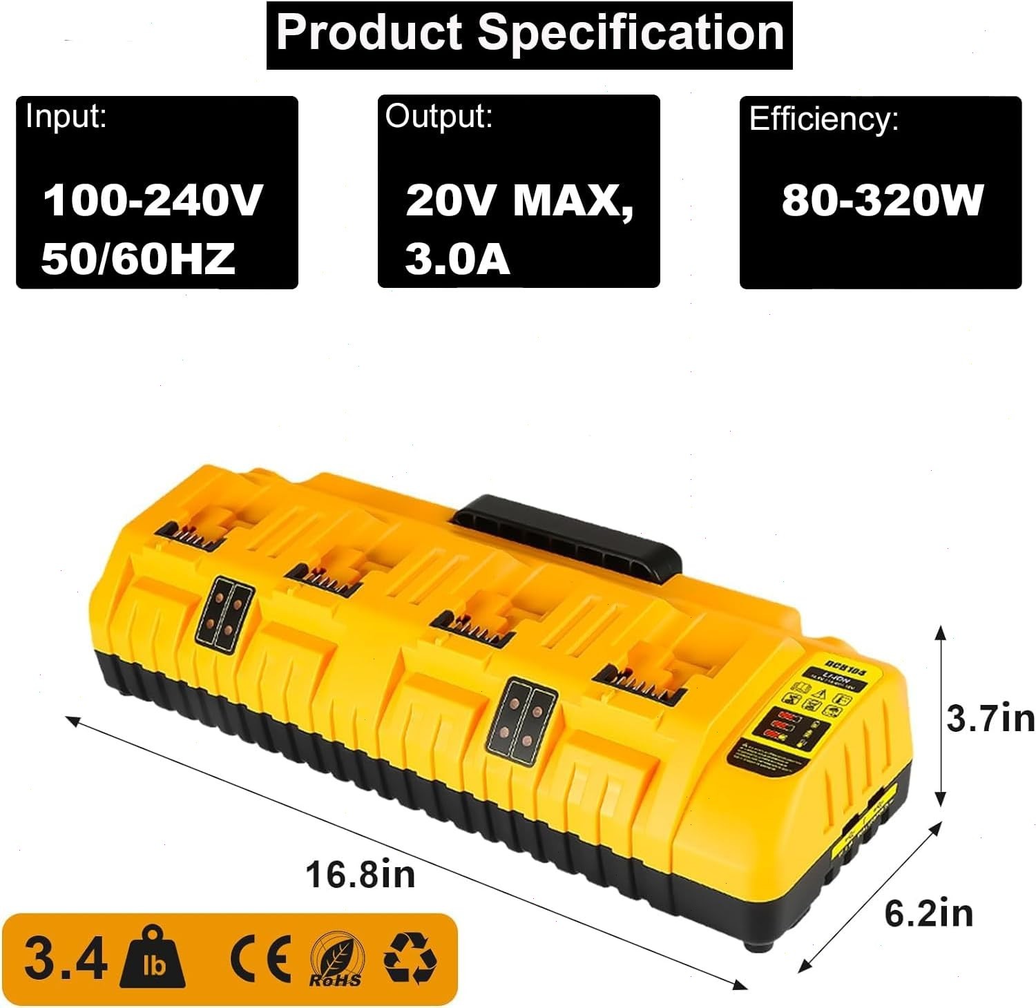 2Pack 12.0Ah For DeWalt 20V Max Lithium-Ion Battery AND Charger DCB206 DCB205