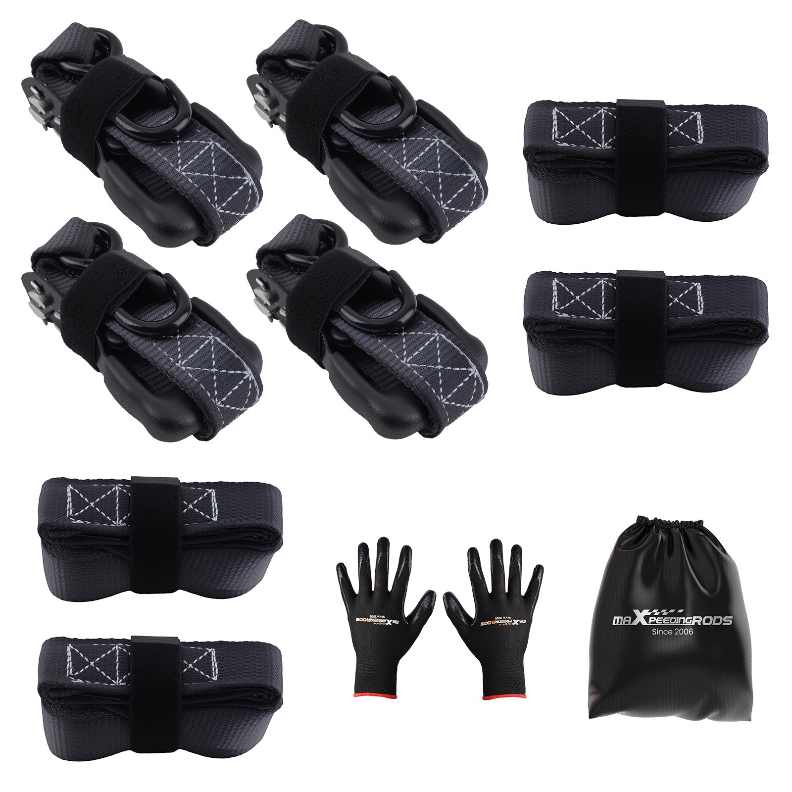 4 Pack Retractable Ratchet Tie Down Straps 1.6” x 8′ 5208 lbs Heaty Duty Black