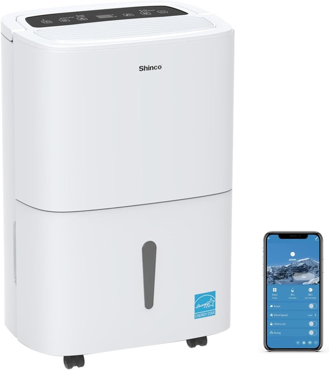 Shinco 6000 Sq Ft Energy Star Dehumidifier with WiFi for Basement