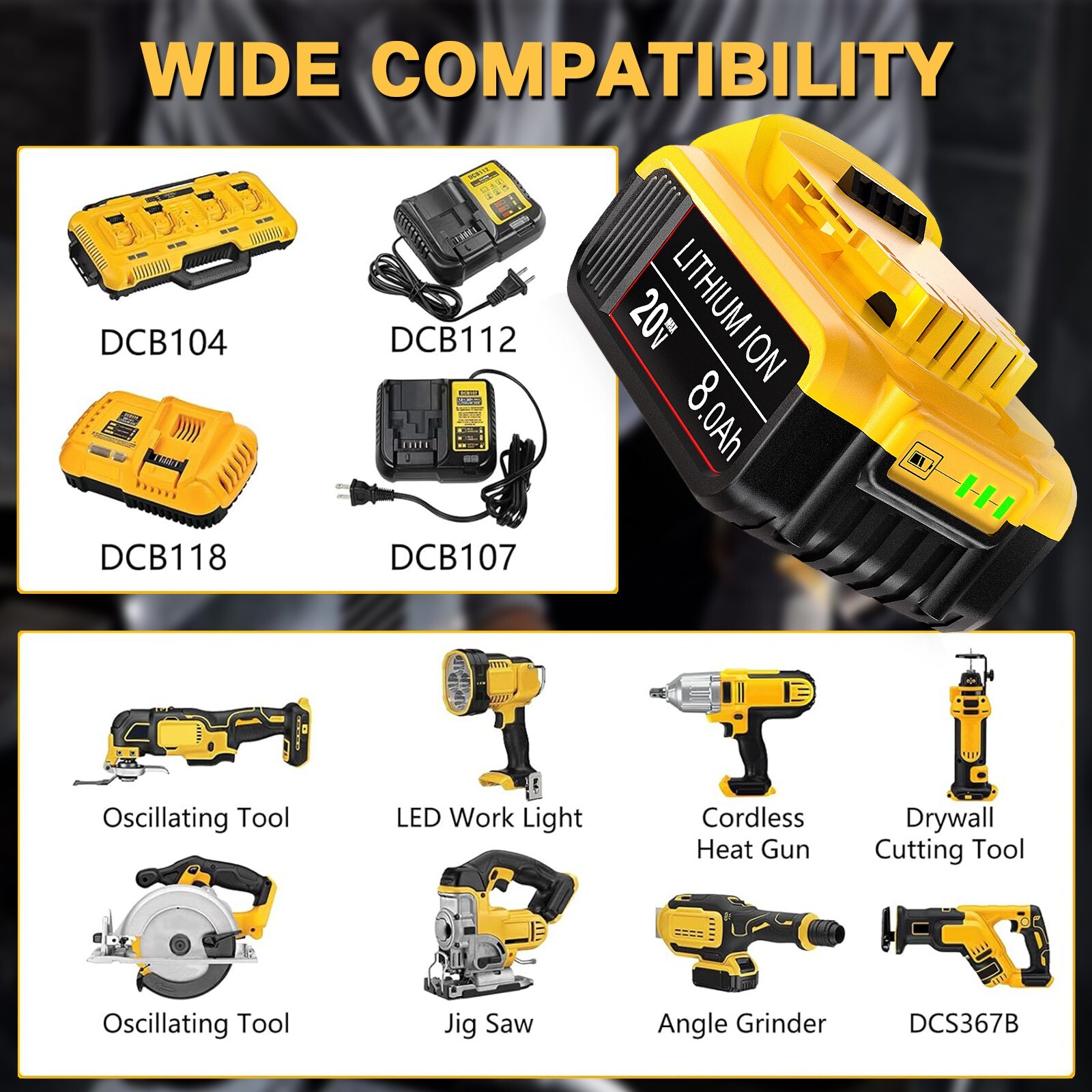 2Pack 20V 8.0AH Lithium Ion Battery For DeWalt 20 Volt Max XR DCB206-2 DCB205-2