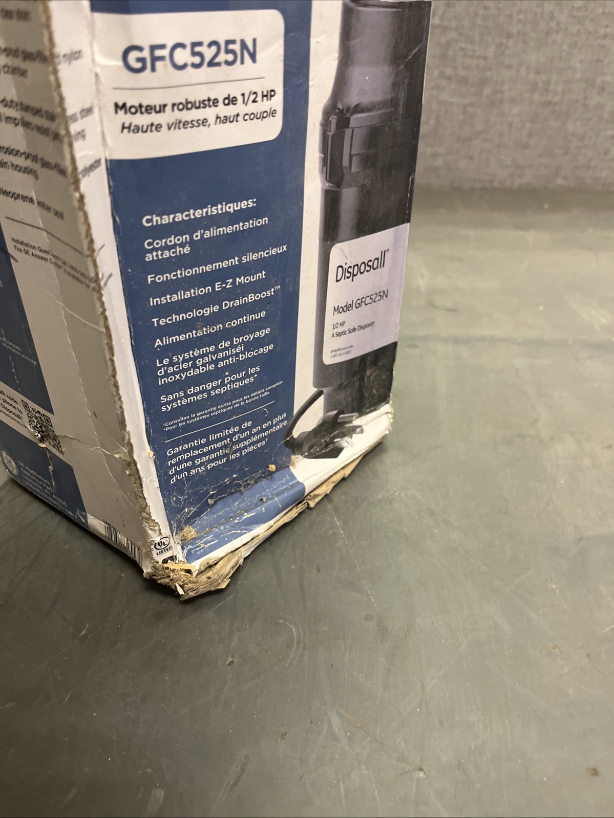 GE 1/2 Horsepower Continuous Feed GarbageDisposerCorded Disposal GFC525N BAD BOX