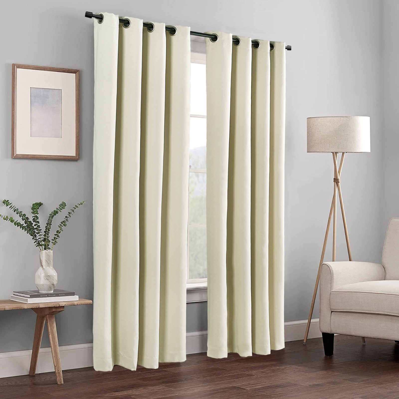 Heavy Thick Solid Grommet Panel Window Curtain Drapes Blackout 2 PC & 2 Tiebacks