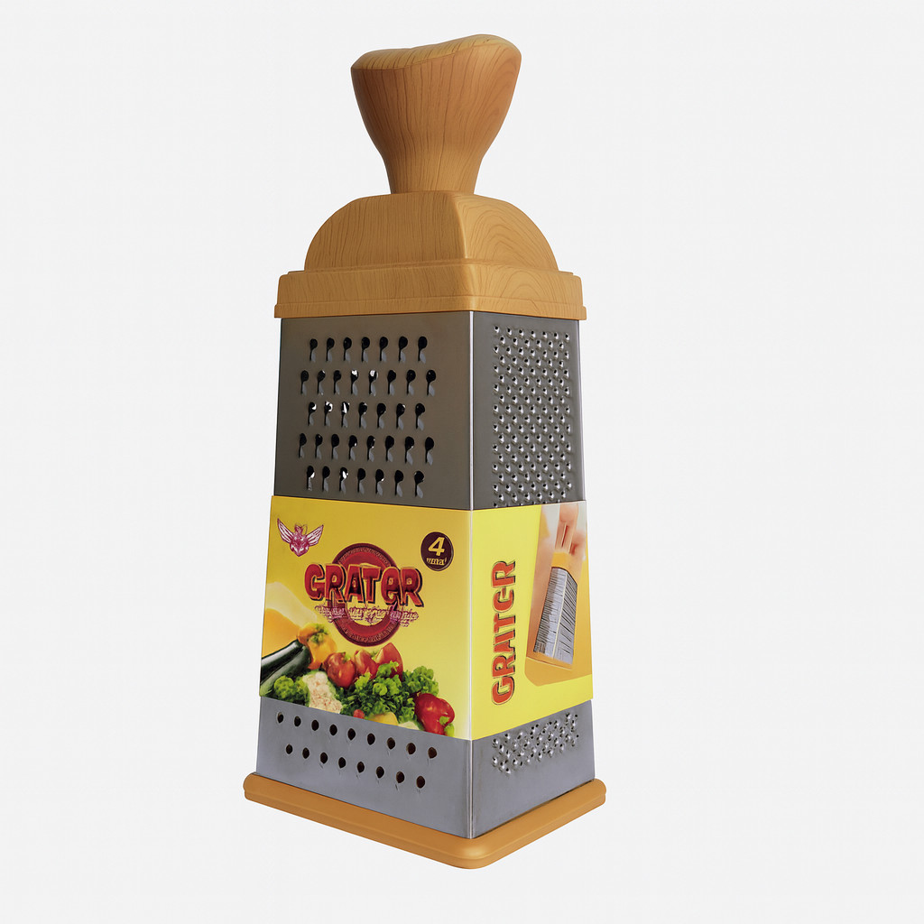 4-Sided Stainless Steel Box Cheese Grater 10.5″ w/ Woodgrain Handle Non-Slip