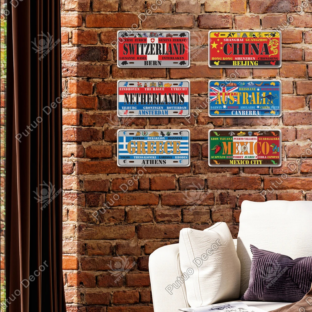 World Countries Travel Decorative License Metal Plates Tin Sign Wall Plaques
