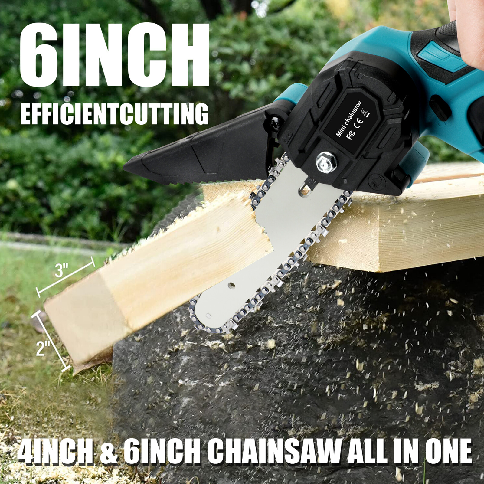4 & 6 inch Electric Mini Chainsaw w/ 3Ah Battery Handheld Cordless Wood Chainsaw