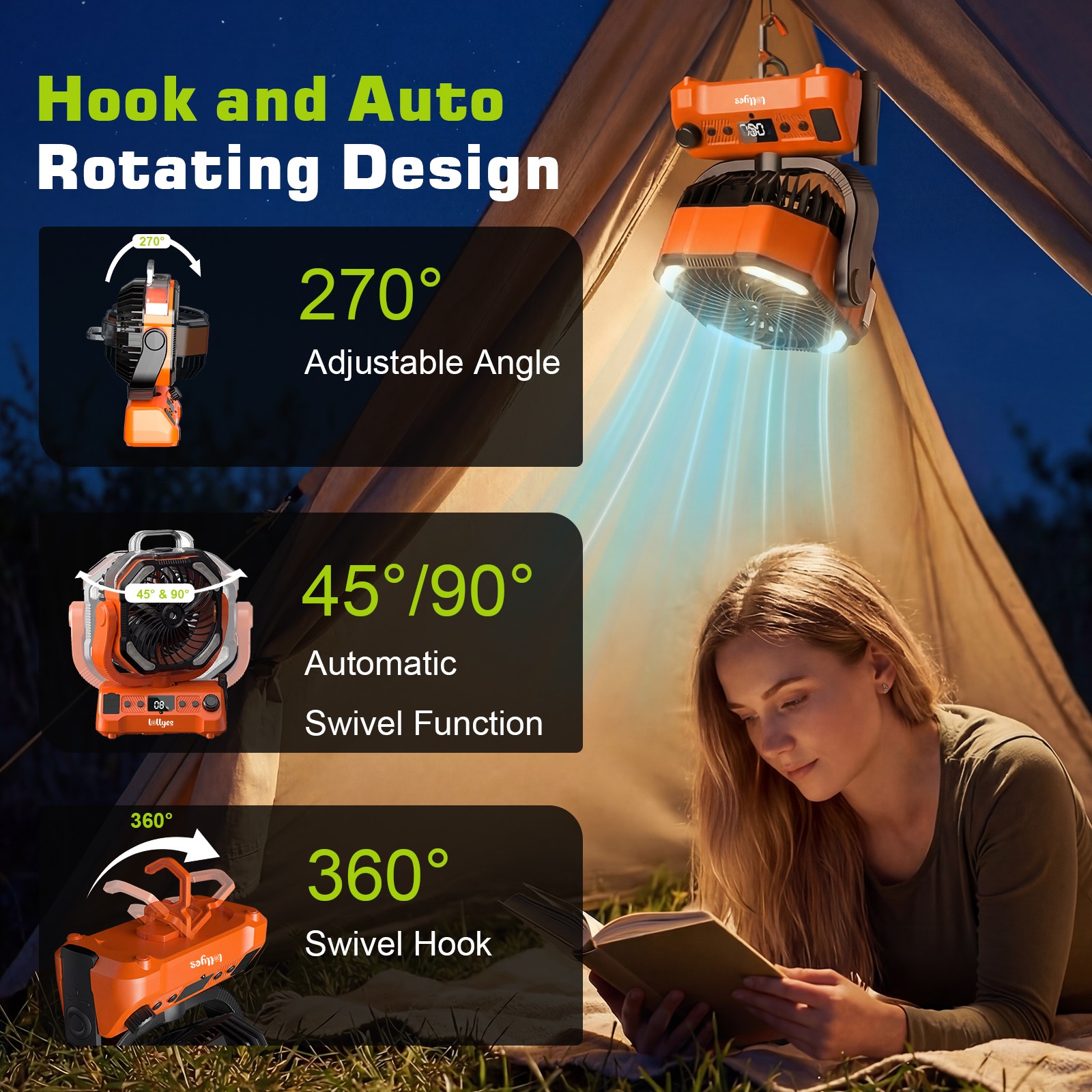 Camping Misting Fan with Dual Motor,20000mAh Battery Powered, Rechargeable,NEW,o