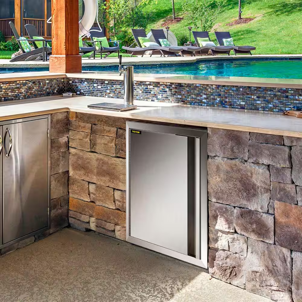 BBQ Access Door Vertical Single BBQ Door Stainless Steel w /Recessed Handle Door