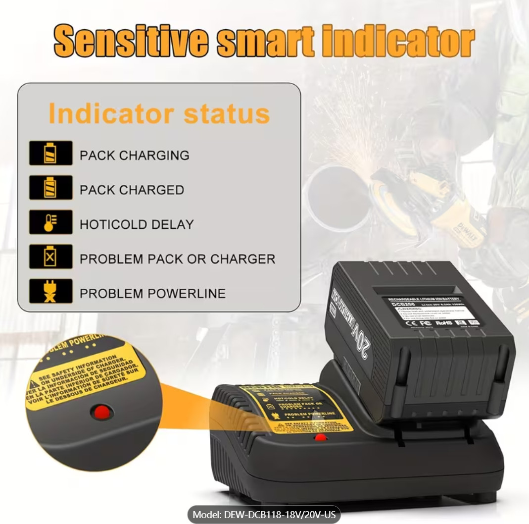 12V-20V MAX Charger for DeWalt Lithium Battery 20V DCB107 DCB112 DCB115 DCB118