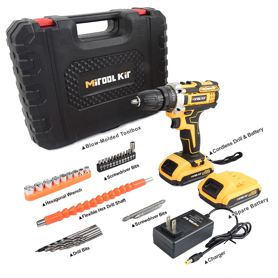 20V Drill 2 Speed Electric Cordless Drill Screwdriver with Bits Set & Battery