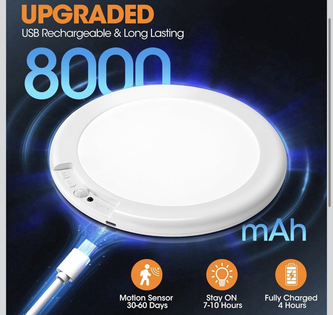 Rechargeable Motion Sensor Ceiling Light W/Remote Battery Powered Wireless 1/2/4