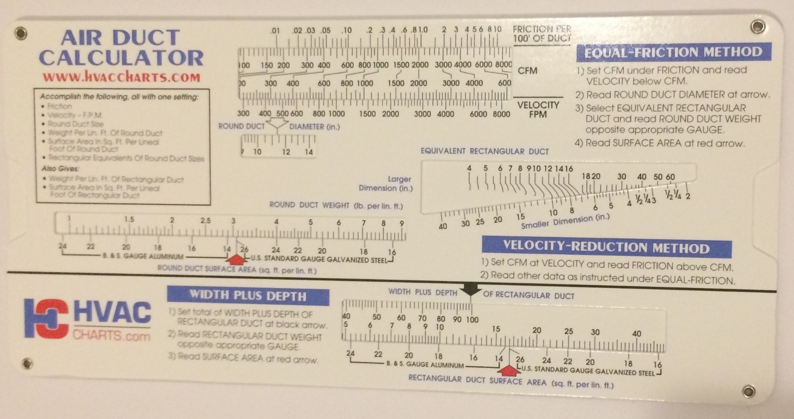 Supercool HVAC Slide Chart 3 Pack. R-22 & R-410a superheat. Duct Calculator