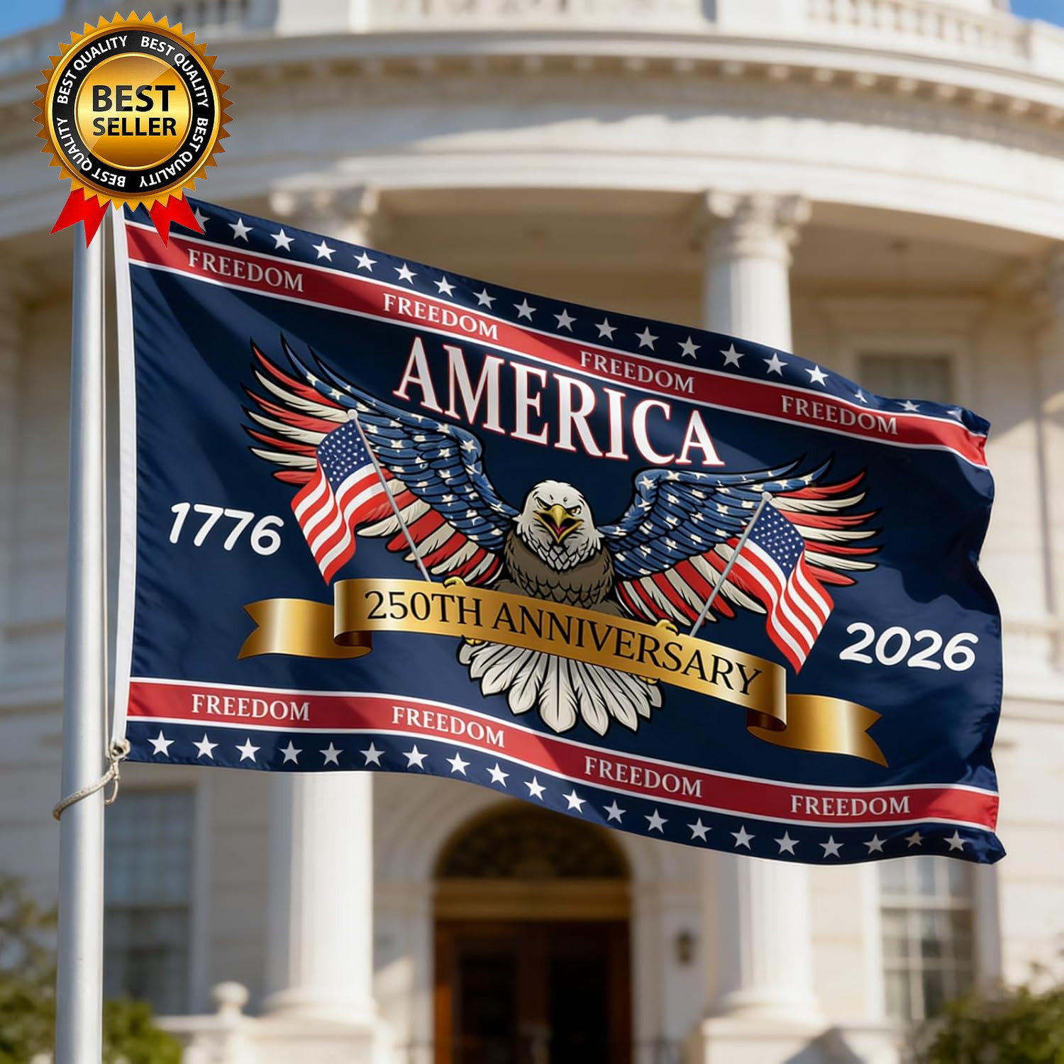 3 Ply 250 Years America Flag – Double Sided Patriotic Eagle 3 X 5 Ft Anniversary