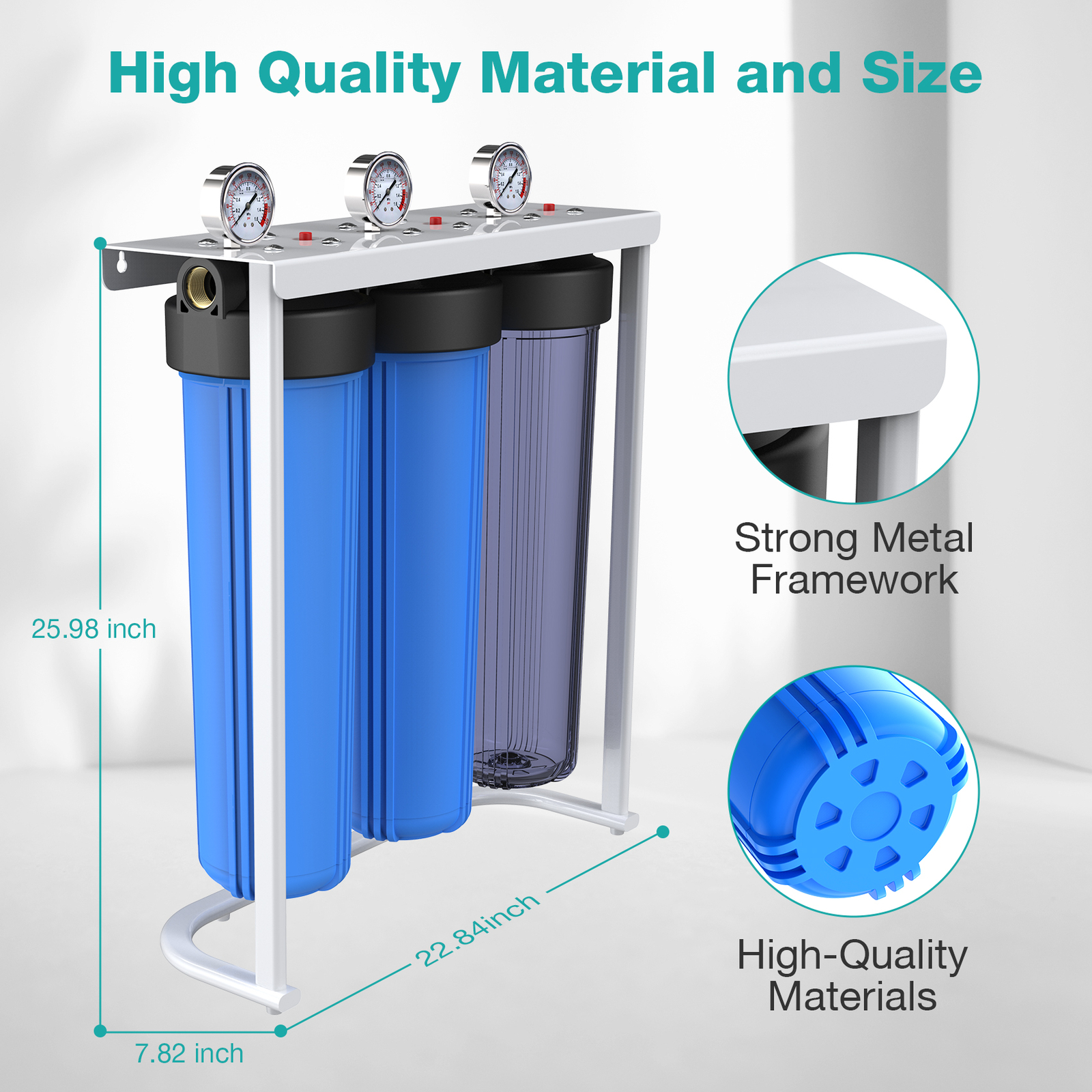3Stage 4.5″x20″ Big Blue Whole House Water Filter System +1 Set Filter Cartridge