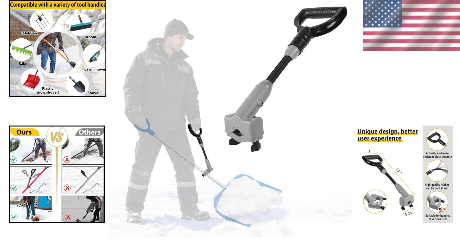 Universal Snow Shovel Handle Extension Ergonomic Back Saver Grip Gardening Tools