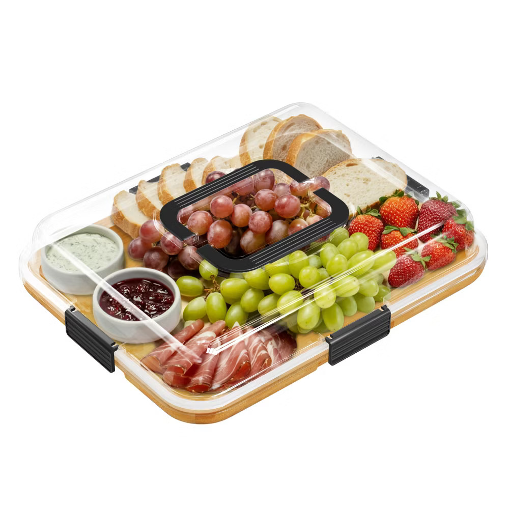 Charcuterie Board with Clear Lid, Bamboo Cheese Cutting Board with