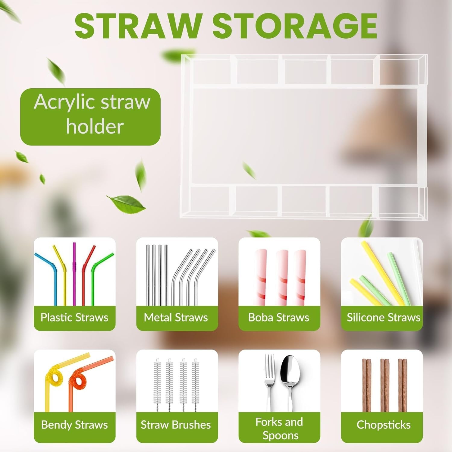 9.8in Acrylic Straw Organizer Cabinet Door Mounted Storage Transparent NEW
