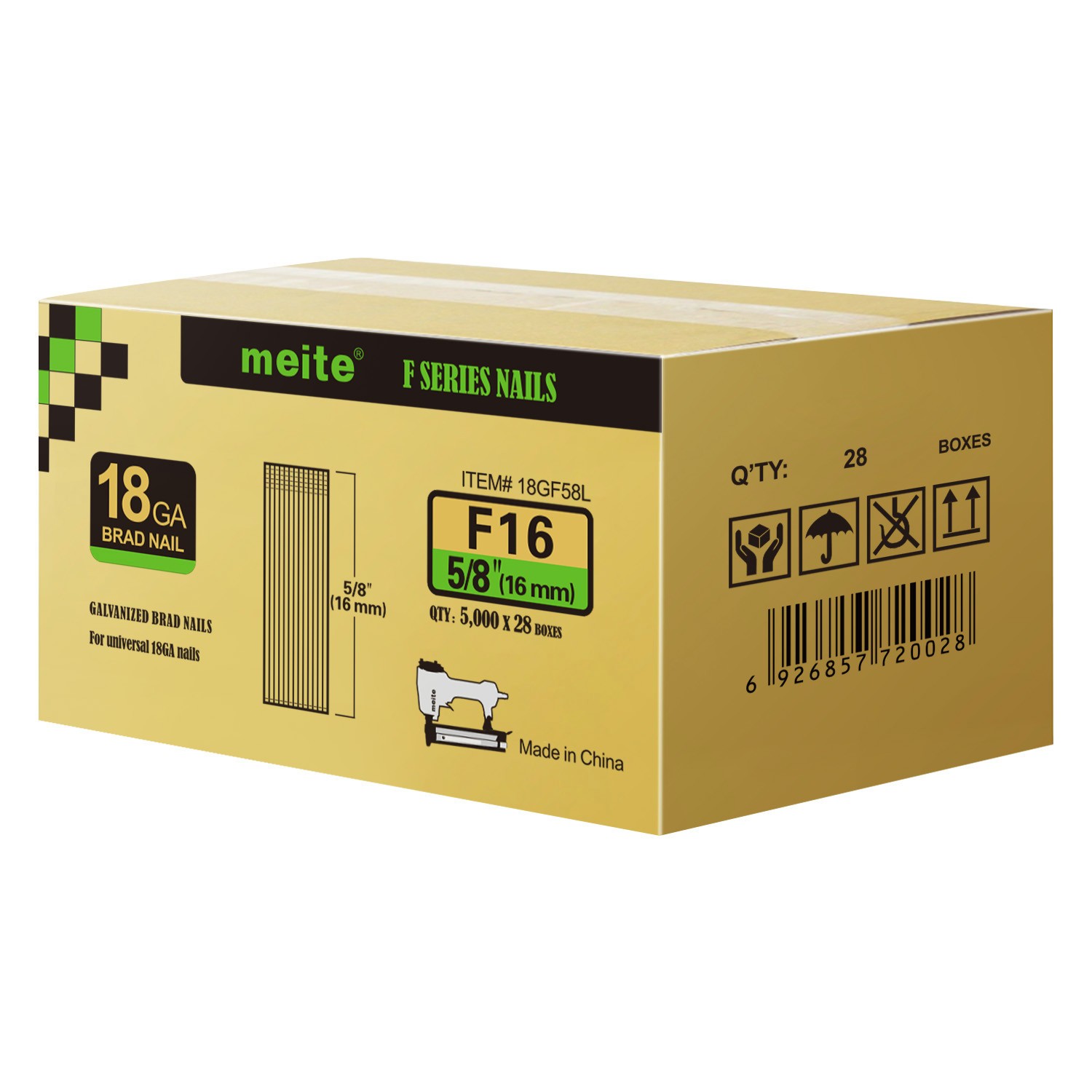 meite 18 Gauge Brad Finish Nails 1/2″ to 2″ Galvanized F Series Bluk Case