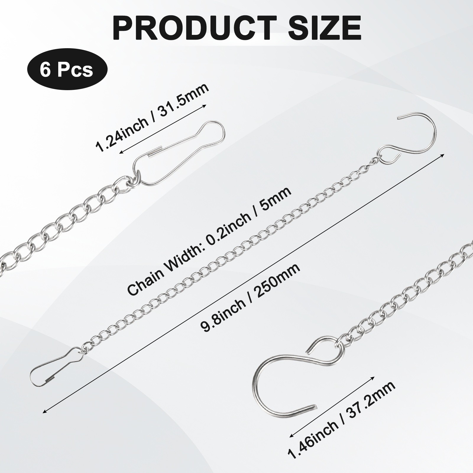 6Pcs 25cm/9.8in Hanging Chain with Hooks for Bird Feeder Planter Lantern Silver