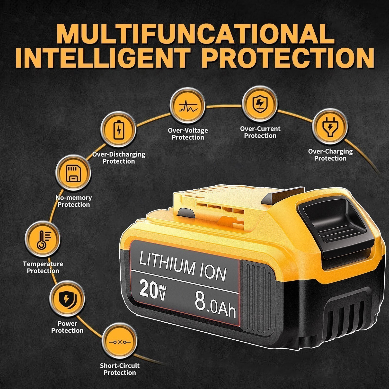 10X/1X 8.0AH Lithium Ion Battery For DeWalt 20 Volt Max DCB206-2 DCB205-2 DCB200