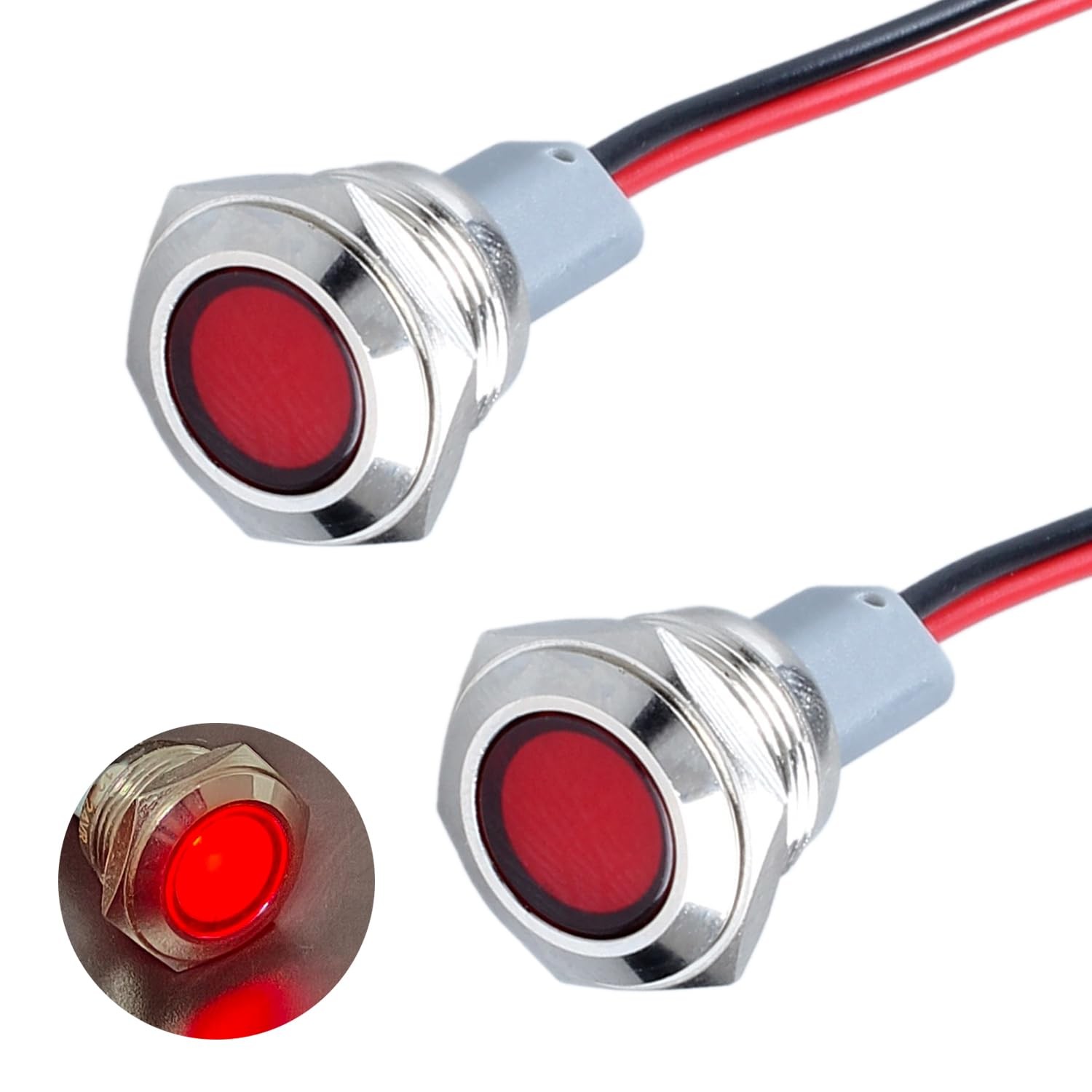 DMWD 2PCS 16mm Metal Indicator Light Mounting Hole 5/8″, 110-220V 16mm, Red